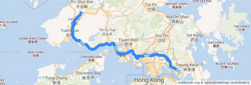 Mapa del recorrido 九巴258P線 KMB 258P (藍田站 Lam Tin Station → 洪天路洪福邨 Hung Tin Road Hung Fuk Estate) de la línea  en Nuovi Territori.