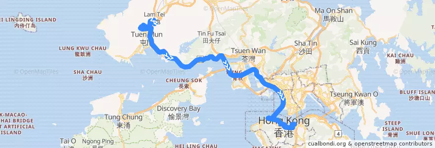 Mapa del recorrido 過海隧巴960C線 Cross-harbour Bus 960C (富泰邨 Fu Tai Estate → 灣仔北 Wan Chai North) de la línea  en Nouveaux Territoires.