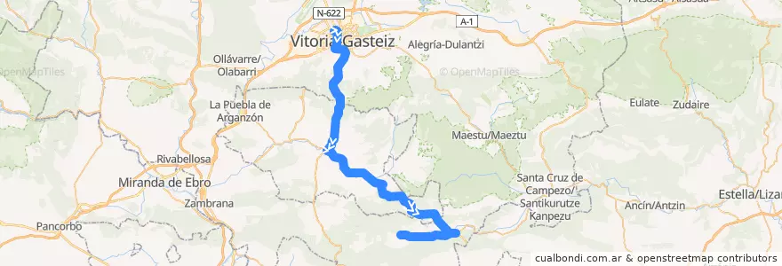 Mapa del recorrido A7 Vitoria-Gasteiz → Lagrán de la línea  en Araba/Álava.
