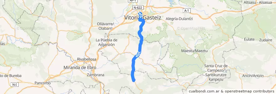 Mapa del recorrido A7 Vitoria-Gasteiz → Peñacerrada/Urizaharra de la línea  en Araba/Álava.