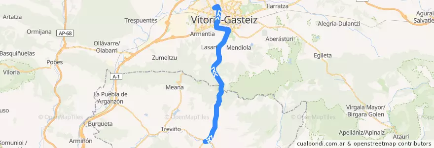 Mapa del recorrido A7 Ventas de Armentia → Vitoria-Gasteiz de la línea  en Araba/Álava.