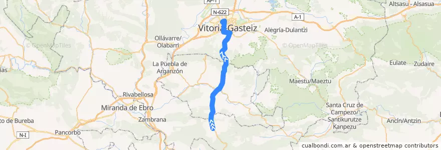 Mapa del recorrido A7 Peñacerrada/Urizaharra → Vitoria-Gasteiz de la línea  en Alava.