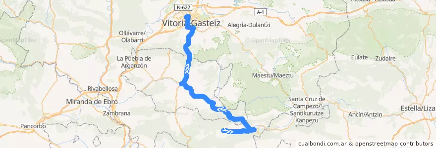 Mapa del recorrido A7 Lagrán → Vitoria-Gasteiz de la línea  en Araba/Álava.