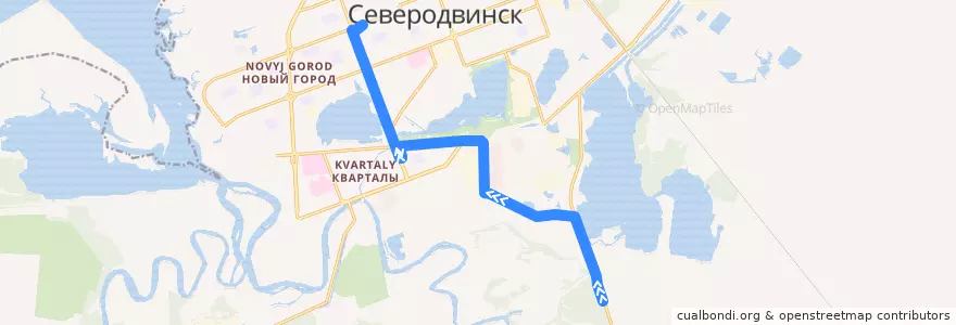 Mapa del recorrido Автобус 13: Погреба - проспект Труда de la línea  en городской округ Северодвинск.