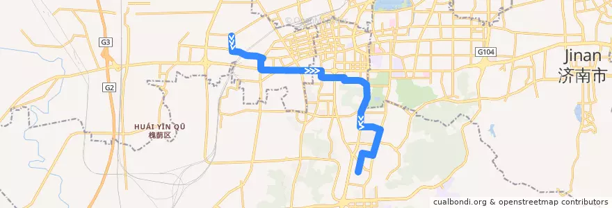 Mapa del recorrido 42段兴西路张庄路—>玉函山小区南区 de la línea  en 济南市.