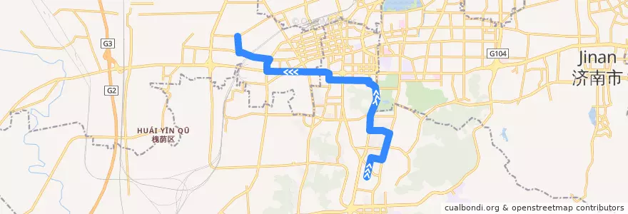 Mapa del recorrido 42玉函山小区南区—>段兴东路张庄路 de la línea  en Jinan City.
