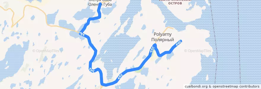 Mapa del recorrido Полярный-О.Губа de la línea  en ЗАТО Александровск.