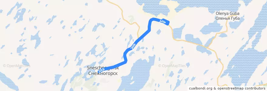 Mapa del recorrido Снежногорск-Нерпа de la línea  en Alexandrovsk, Murmansk Oblast.