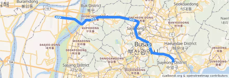 Mapa del recorrido 부산 도시철도 3호선 de la línea  en بسان.