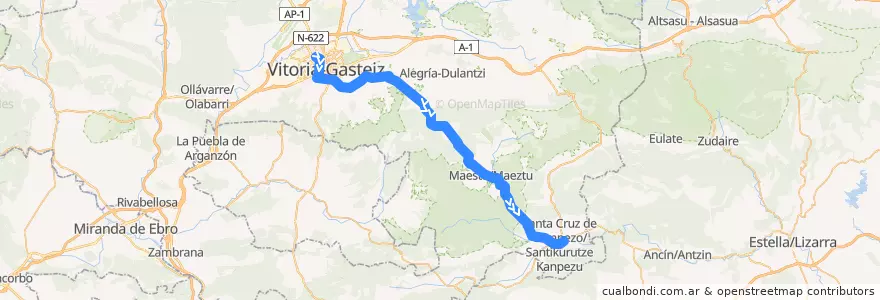Mapa del recorrido A6 Vitoria-Gasteiz → Santa Cruz de Campezo/Santikurutze Kanpezu de la línea  en Álava.
