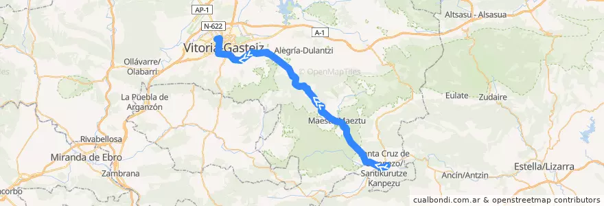 Mapa del recorrido A6 Santa Cruz de Campezo/Santikurutze Kanpezu → Vitoria-Gasteiz de la línea  en Araba/Álava.