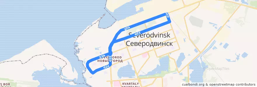 Mapa del recorrido Автобус 12: Ивушка - Беломорский проспект (1-я смена) de la línea  en городской округ Северодвинск.