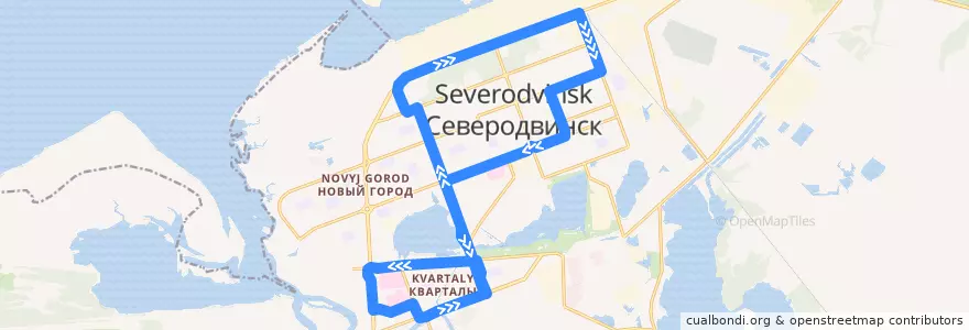 Mapa del recorrido Автобус 16: Железнодорожный вокзал - АТС (рабочие дни) de la línea  en городской округ Северодвинск.