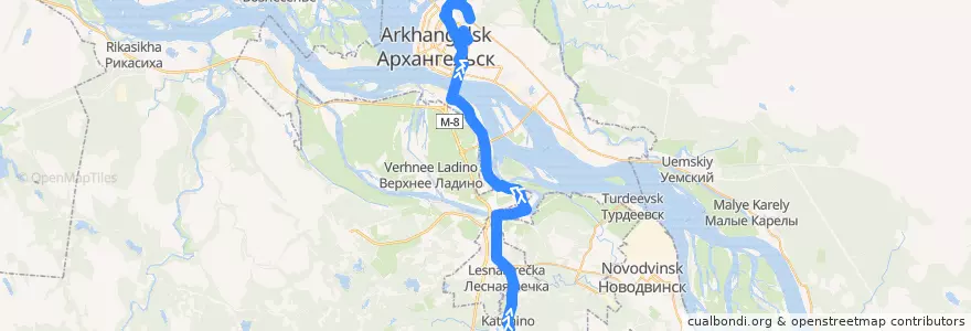 Mapa del recorrido Автобус 83: Катунино - ТК "На Окружной" de la línea  en городской округ Архангельск.