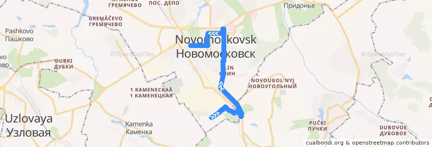 Mapa del recorrido Автобус 2: пос. Шамотный ‐ Вокзал de la línea  en городской округ Новомосковск.