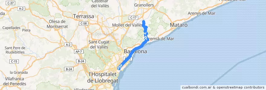 Mapa del recorrido e19: Barcelona => Alella de la línea  en Барселона.