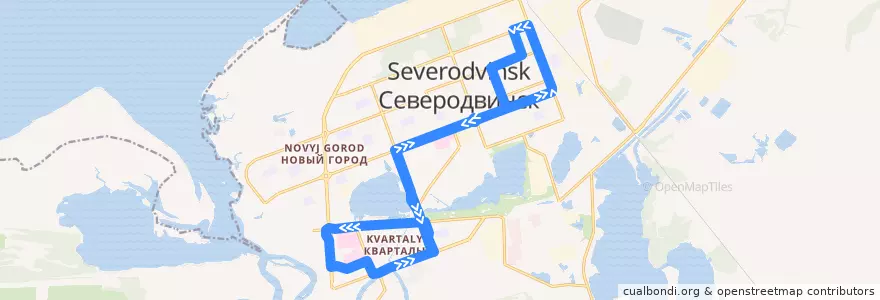 Mapa del recorrido Автобус 16: Железнодорожный вокзал - АТС (выходные дни) de la línea  en городской округ Северодвинск.