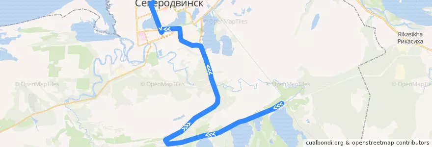 Mapa del recorrido Автобус 104: станция Рикасиха - проспект Труда de la línea  en セヴェロドヴィンスク管区.