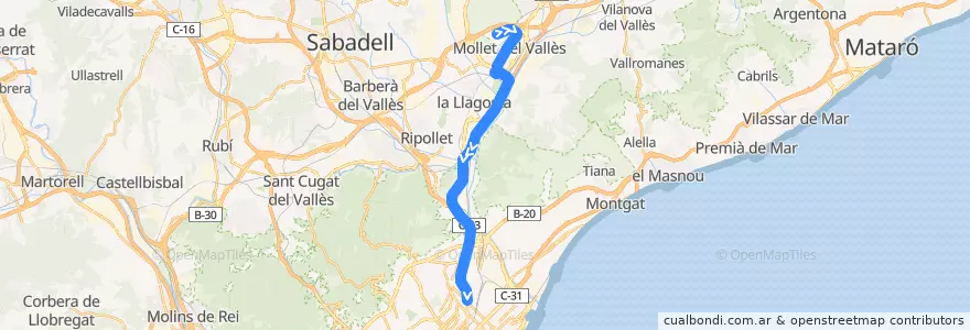 Mapa del recorrido e21: Mollet del Vallès - Barcelona de la línea  en Barcelona.