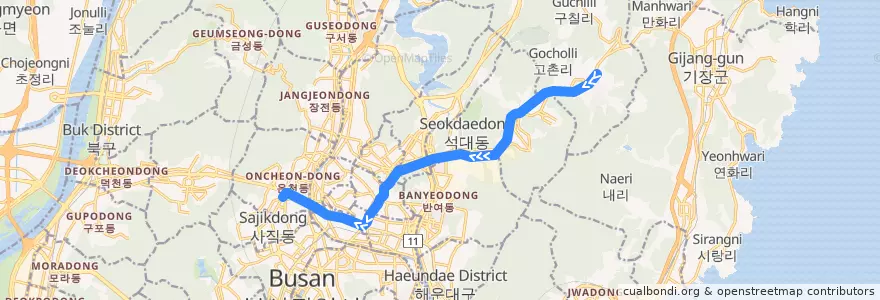 Mapa del recorrido 4호선 (Blue Line) de la línea  en 釜山.