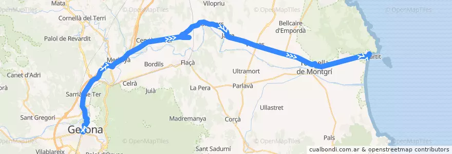 Mapa del recorrido e2: Girona - Torroella de Montgrí - L'Estartit de la línea  en Gerunda.