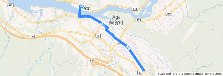 Mapa del recorrido 津川駅-津川営業所 de la línea  en 阿賀町.