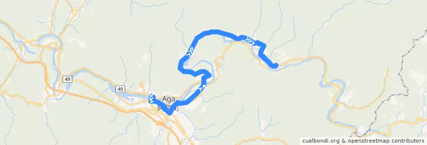 Mapa del recorrido 津川-鹿瀬-日出谷 de la línea  en 阿賀町.