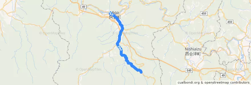 Mapa del recorrido 津川-上川支所-丸渕 de la línea  en 阿賀町.