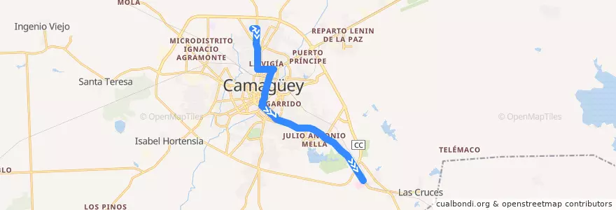 Mapa del recorrido ruta 2 Villa Mariana => Hosp. Psiquiátrico de la línea  en Ciudad de Camagüey.