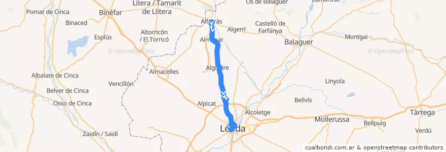 Mapa del recorrido e2: Alfarràs - Lleida de la línea  en Segrià.