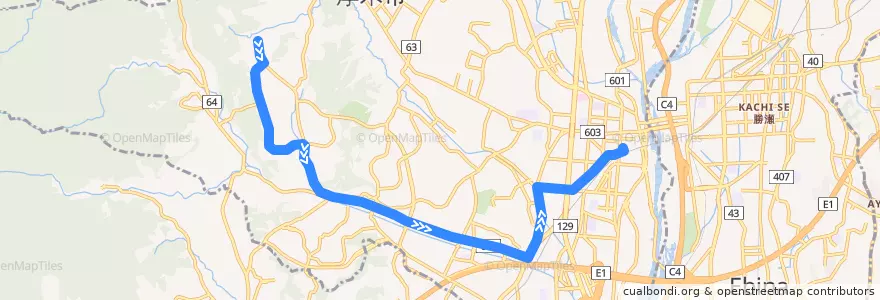 Mapa del recorrido 厚木43系統 de la línea  en Atsugi.