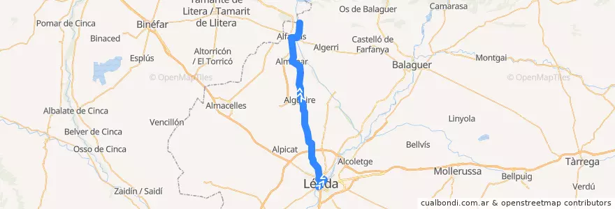 Mapa del recorrido 101: Lleida - Ivars de la línea  en Segrià.