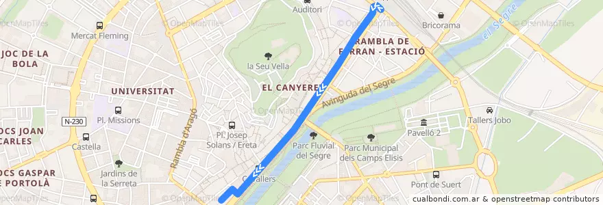 Mapa del recorrido 101: Ivars - Lleida de la línea  en 莱里达.