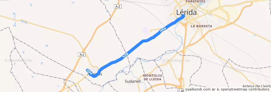 Mapa del recorrido e3: Alcarràs - Lleida de la línea  en Segrià.