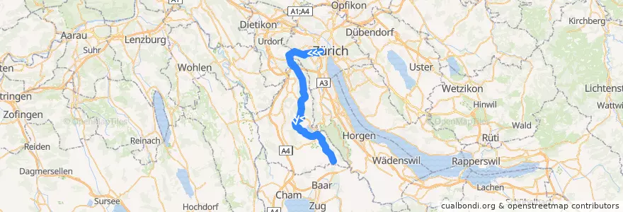 Mapa del recorrido Bus 235: Zürich, Bahnhof Wiedikon => Ebertswil, Schulhaus de la línea  en Zurich.