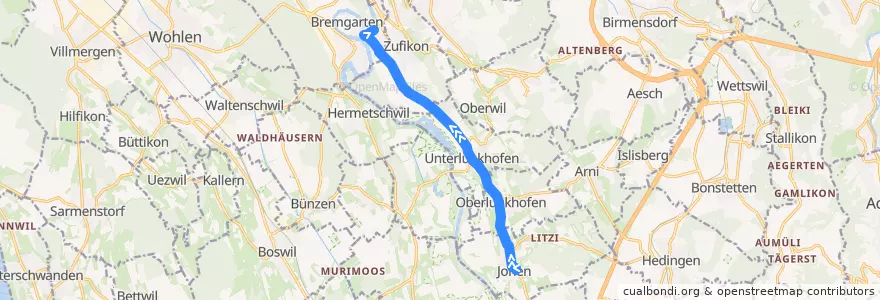 Mapa del recorrido Bus 231: Jonen, Taverne => Bremgarten AG, Bahnhof (Weg A) de la línea  en Bezirk Bremgarten.