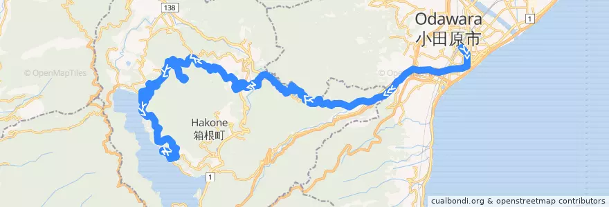 Mapa del recorrido 湖尻・箱根園線 de la línea  en 箱根町.