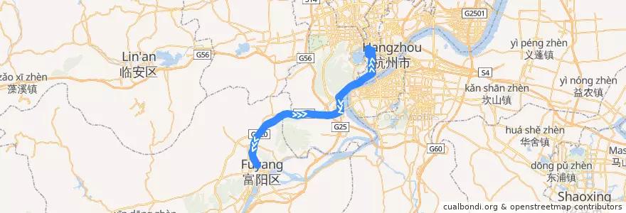 Mapa del recorrido 商务2号线大站 菩提寺路-富阳公交站 de la línea  en Hangzhou.