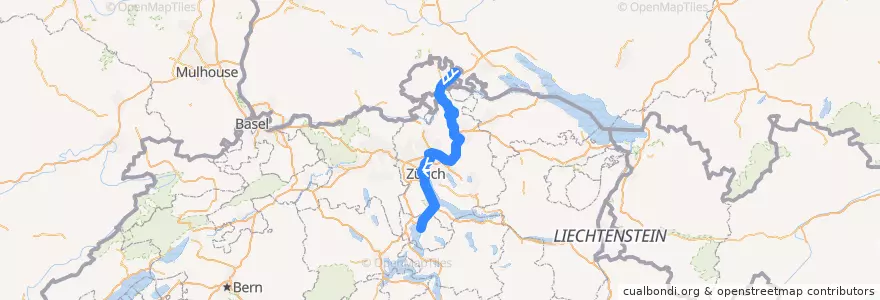 Mapa del recorrido S24: Thayngen –> Zug de la línea  en Цюрих.