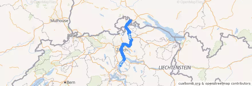 Mapa del recorrido S24: Zug –> Thayngen de la línea  en 취리히.