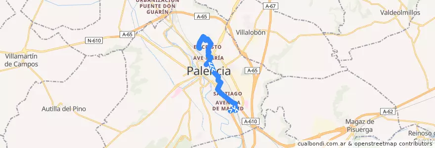 Mapa del recorrido Línea 2: Campus → Camino de la Miranda de la línea  en Palencia.