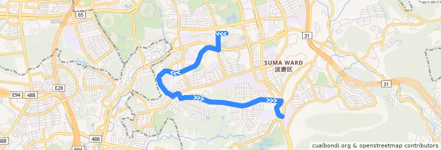 Mapa del recorrido 神戸市バス73系統 de la línea  en Suma Ward.
