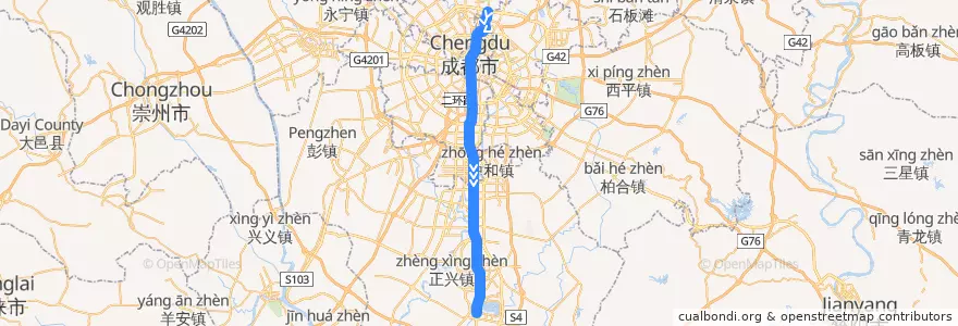 Mapa del recorrido Subway Line 1: 韦家碾 => 科学城 de la línea  en 成都市.