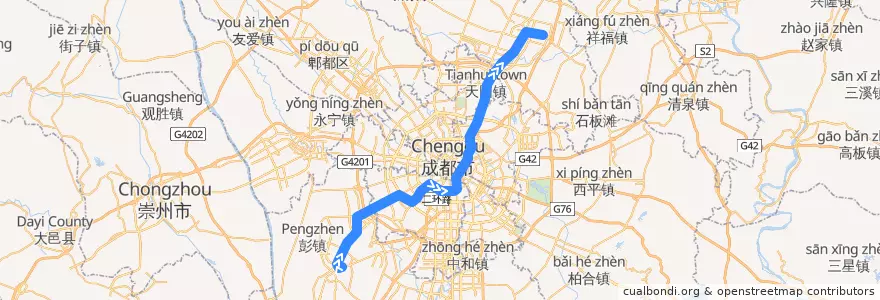 Mapa del recorrido 成都地铁3号线 de la línea  en Chengdu City.