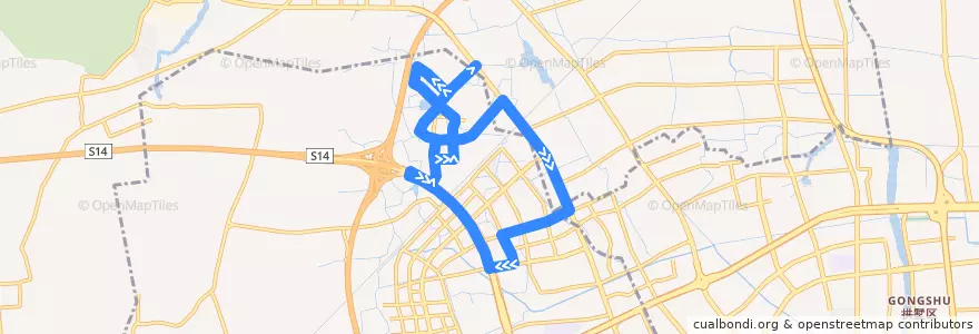 Mapa del recorrido 141路外环 景溪南苑-景溪南苑 de la línea  en 杭州市.