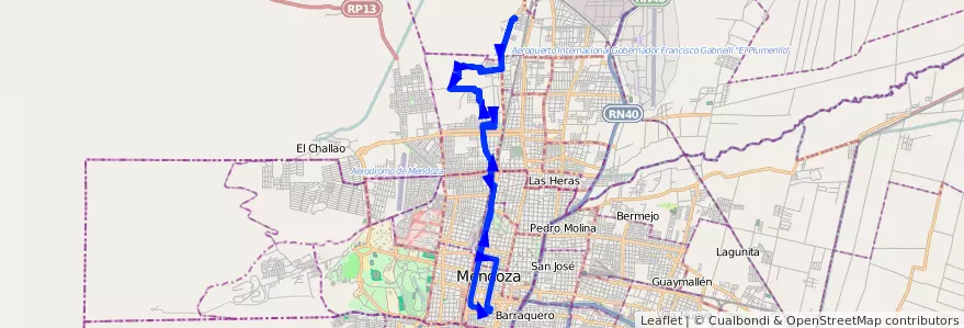 Mapa del recorrido 83 - Finca Gonzáles - Uruguay - Casa de Gob. de la línea G04 en Mendoza.