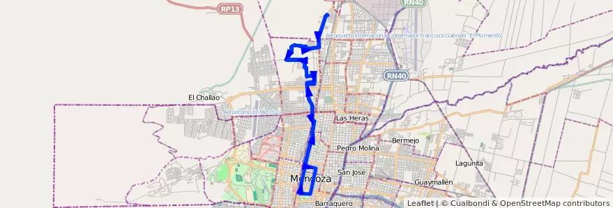 Mapa del recorrido 83 - Finca Gonzáles - Uruguay de la línea G04 en Мендоса.