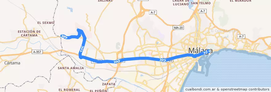 Mapa del recorrido Línea E de la línea  en Málaga.