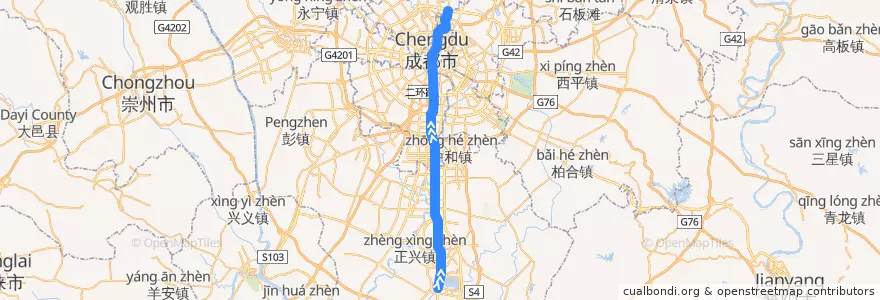Mapa del recorrido Subway Line 1: 主线 de la línea  en 成都市.