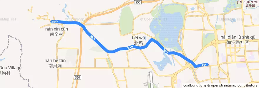 Mapa del recorrido 西郊线 de la línea  en 海淀区.